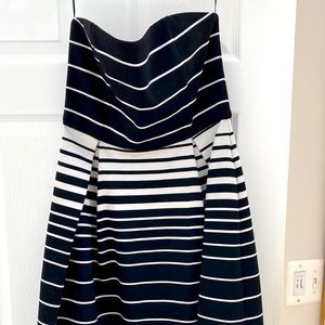 Black and white striped strapless dress